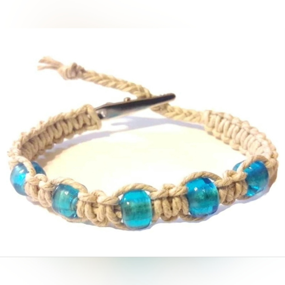 Boho Light Blue beaded adjustable hemp bracelet
